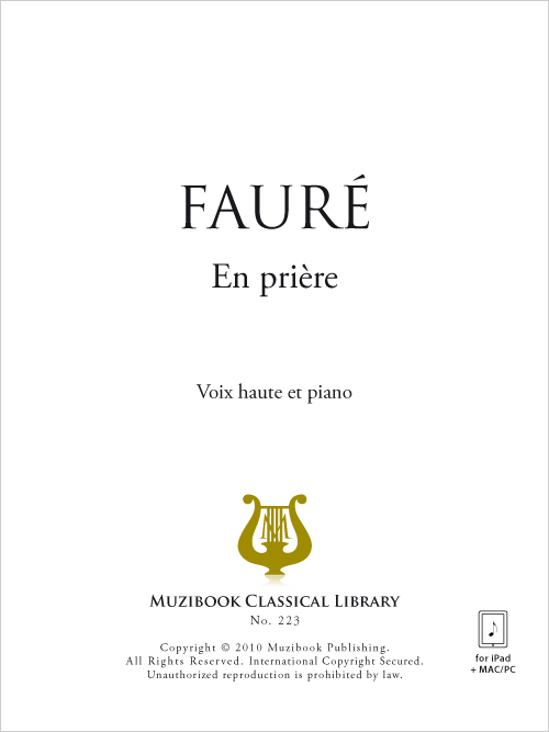 Partition iPad En prière Piano et Chant, Voix Haute De Gabriel Fauré (EAN13 3700681105502)