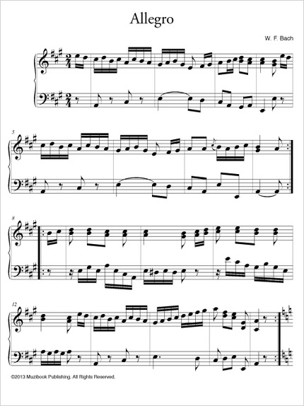 Apprendre Prelude De Bach Au Piano Partition iPad : Allegro en la majeur - Piano - De Wilhelm Friedemann