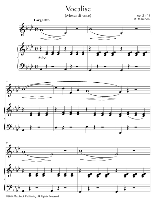 Partition iPad Vocalise op. 2 n° 1 (Messa di voce) Piano et Chant