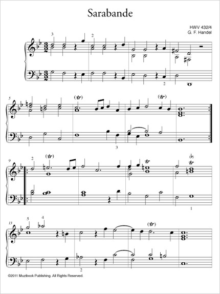 Partition Sarabande Handel Piano