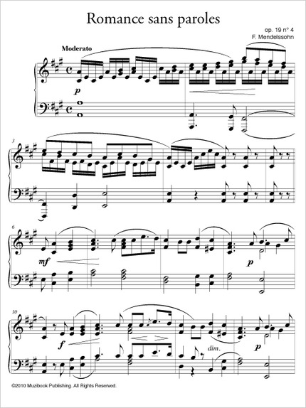 Romance sans paroles op. 19 n° 4 - Felix Mendelssohn - Muzibook Publishing