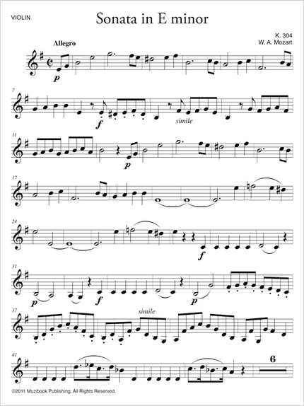 Sonate en mi mineur K 304 (Partie séparée) - Wolfgang Amadeus Mozart - Muzibook Publishing