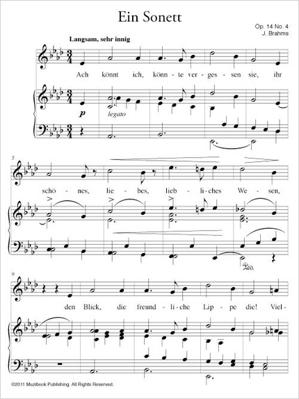 Ein Sonett op. 14 n° 4 - Johannes Brahms - Muzibook Publishing