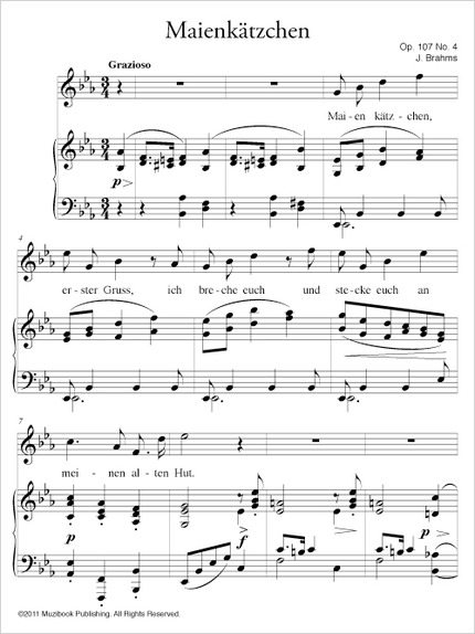 Maienkätzchen op. 107 n° 4 - Johannes Brahms - Muzibook Publishing