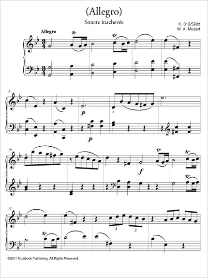 Allegro en sol mineur K 312 (Sonate inachevée) - Wolfgang Amadeus Mozart - Muzibook Publishing