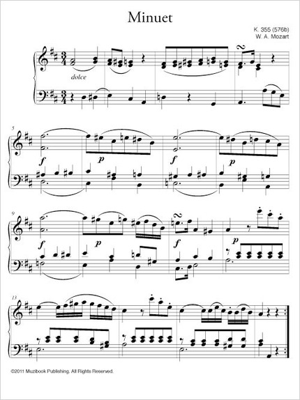Menuet en ré majeur K 355 (576b) - Wolfgang Amadeus Mozart - Muzibook Publishing