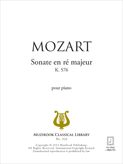 Sonate en ré majeur K 576 - Wolfgang Amadeus Mozart - Muzibook Publishing