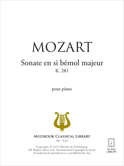 Sonate en si bémol majeur K 281 - Wolfgang Amadeus Mozart - Muzibook Publishing