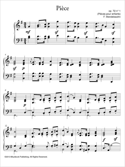 Pièce pour enfants op. 72 n° 1 - Felix Mendelssohn - Muzibook Publishing