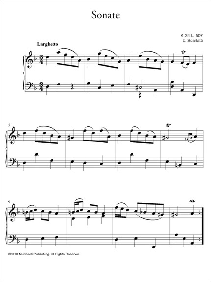 Sonate en ré mineur K 34 - Domenico Scarlatti - Muzibook Publishing