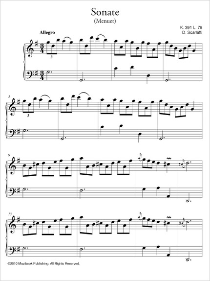 Sonate en sol majeur K 391 (Menuet) - Domenico Scarlatti - Muzibook Publishing