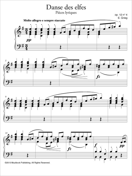 Pièce lyrique op. 12 n° 4 ''Danse des elfes'' - Edvard Grieg - Muzibook Publishing