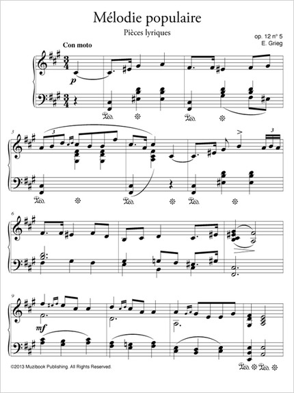 Pièce lyrique op. 12 n° 5 ''Mélodie populaire'' - Edvard Grieg - Muzibook Publishing
