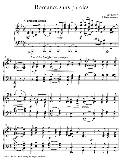 Romance sans paroles op. 62 n° 4 - Felix Mendelssohn - Muzibook Publishing