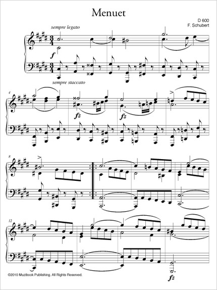 Menuet en do dièse mineur D 600 - Franz Schubert - Muzibook Publishing