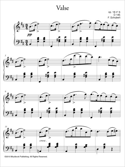 Valse en si mineur op. 18 n° 6 D 145 - Franz Schubert - Muzibook Publishing