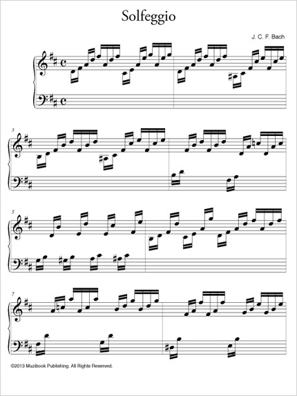Solfeggio en ré majeur - Johann Christoph Friedrich Bach - Muzibook Publishing