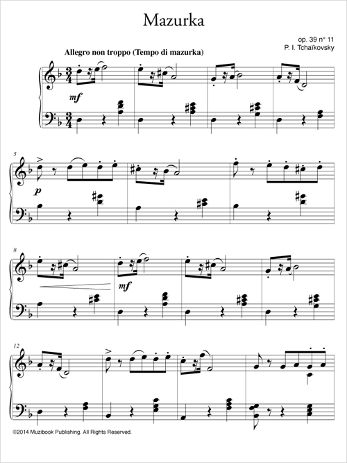Mazurka op. 39 n° 11 - Piano - Piotr Ilitch Tchaïkovski (EAN13 :  3700681107803)