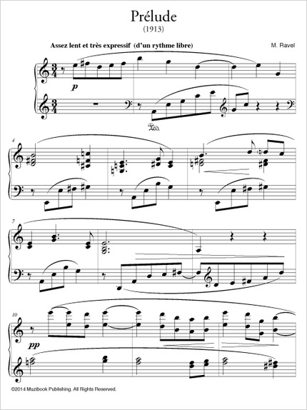 Prélude en la mineur (1913) - Maurice Ravel - Muzibook Publishing